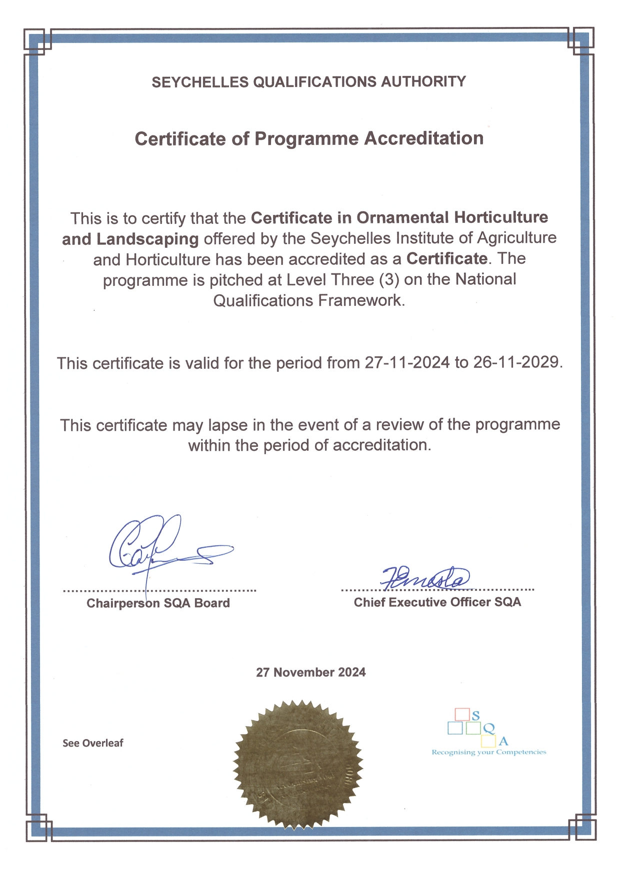 4.Certificate of Programmme Accreditation- Certificate in Ornamamental and Landscape Horticulture_page-0001